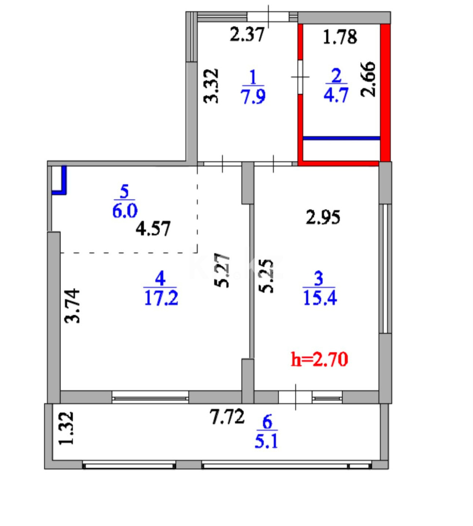 Продажа 2-комнатной квартиры, 56.3 м² в Астане