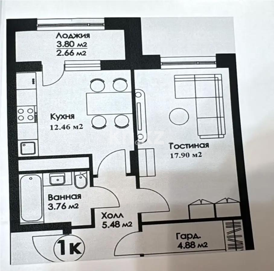 Продажа 2-комнатной квартиры, 47.41 м² в Астане