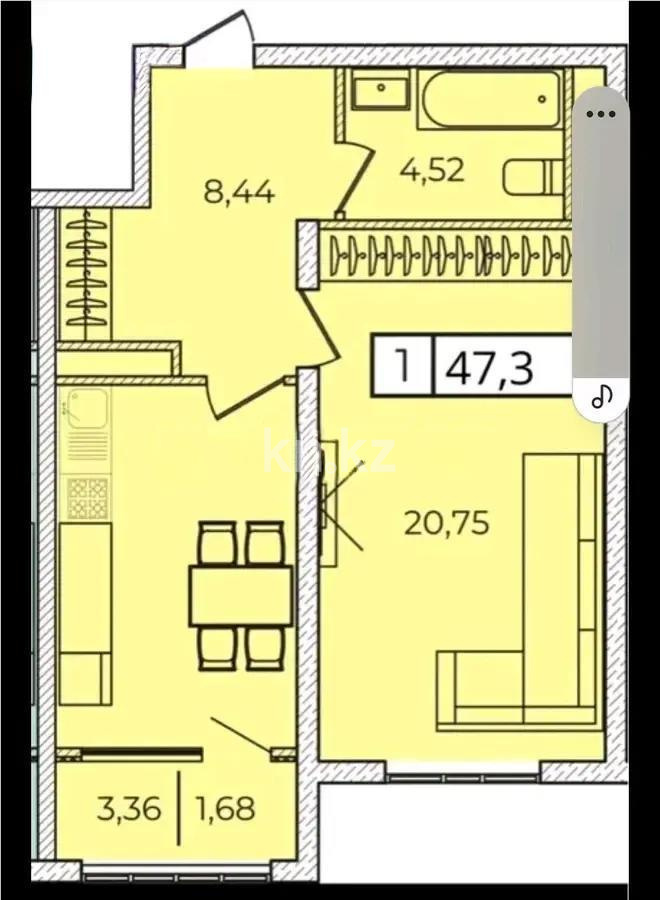 Продажа 1-комнатной квартиры, 47.6 м², мкр-н Кайрат, дом  135/4 - Продажа  однокомнатных квартир в новостройках Алматы без посредников фото 4 из 4