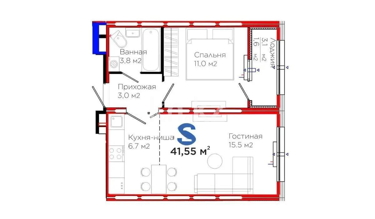 Продажа 2-комнатной квартиры, 41.55 м² в Астане - фото 2