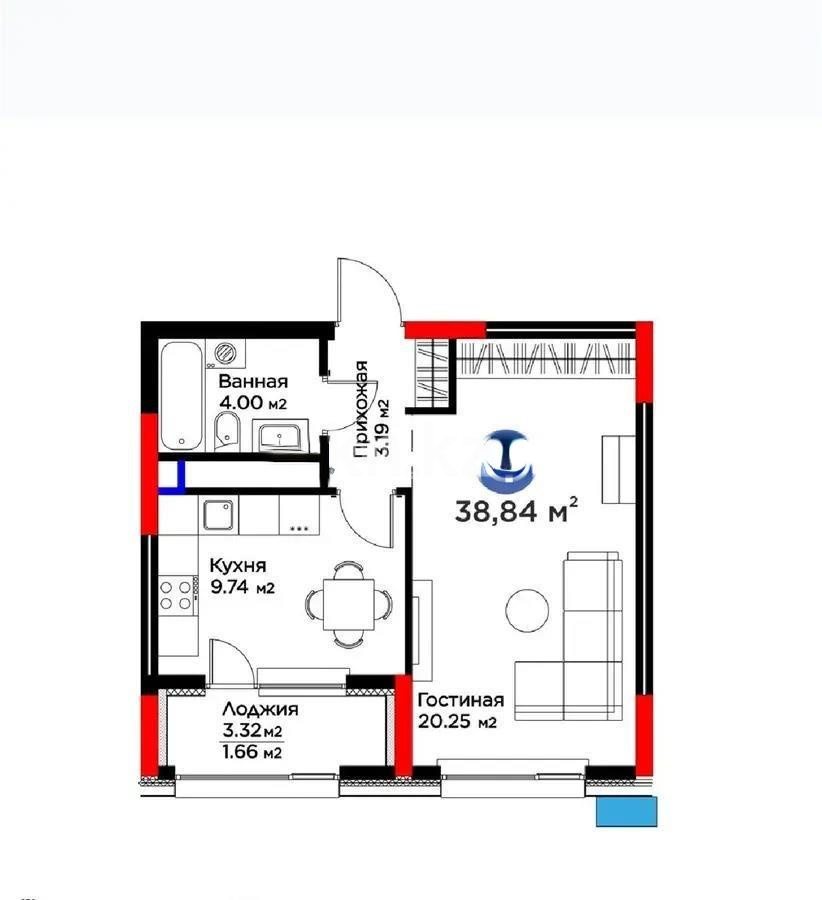 Продажа 1-комнатной квартиры, 39 м², пр. Туран, дом  55/5 в Астане