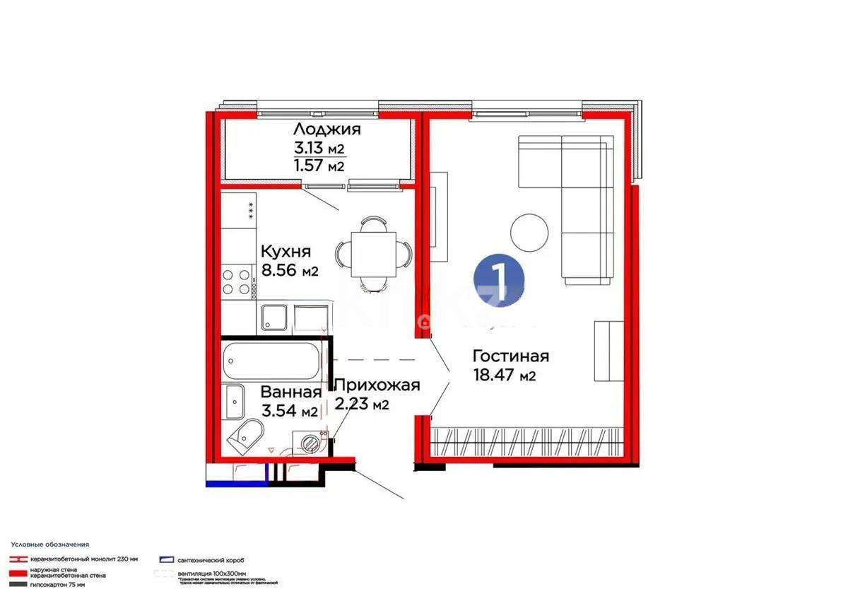 Продажа 1-комнатной квартиры, 34 м², ул. Хусейна бен Талала, дом  41 - Продажа  однокомнатных квартир в Астане без посредников с фото фото 1 из 1