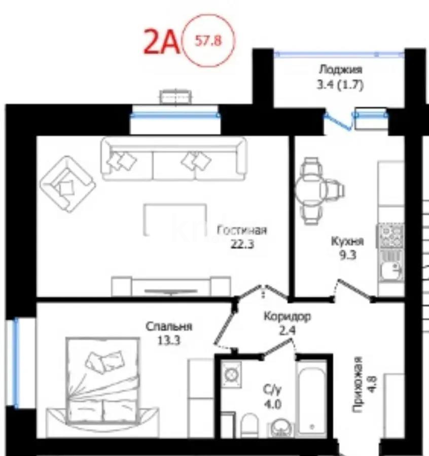 Продажа 2-комнатной квартиры, 58 м² в Астане