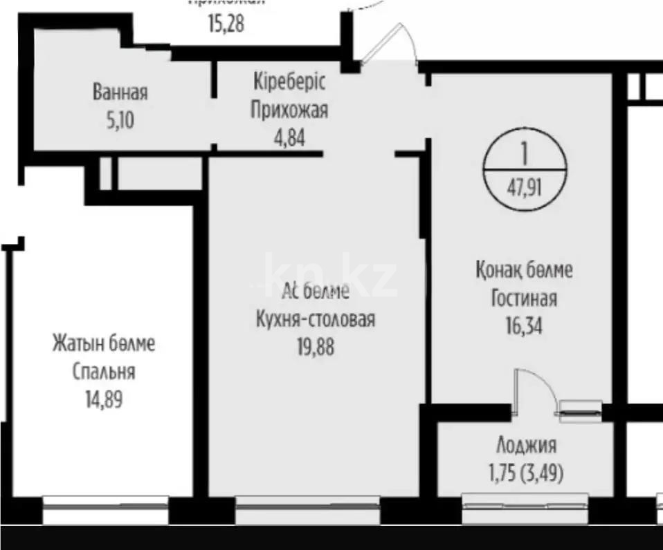Продажа 2-комнатной квартиры, 47.91 м² в Астане