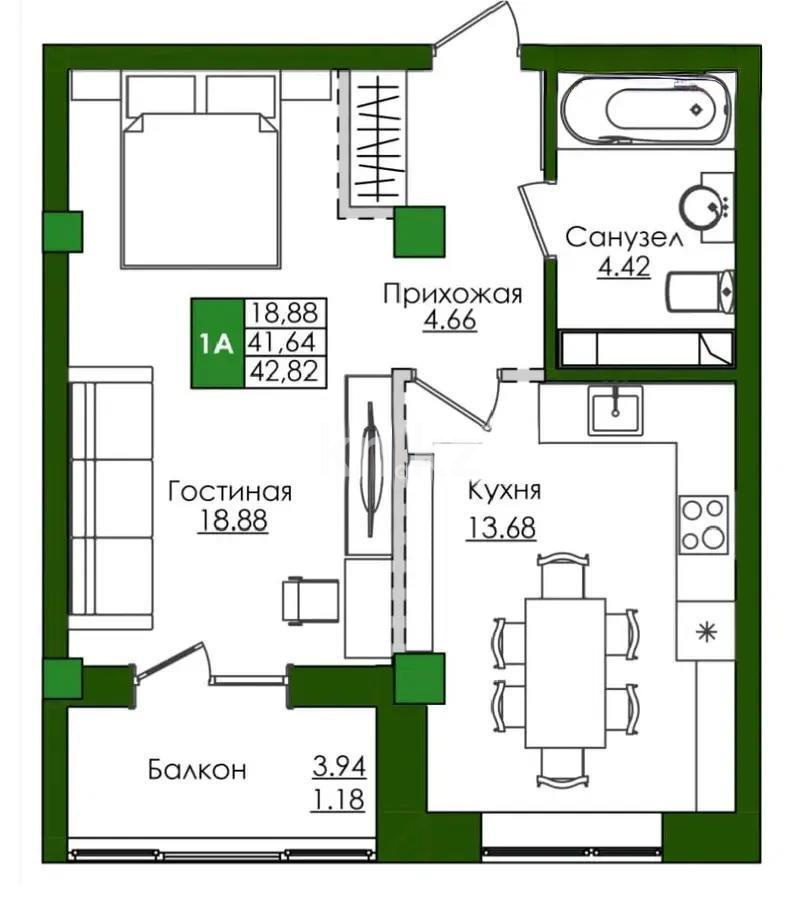 Продажа 1-комнатной квартиры, 42.8 м², ул. Е-779, дом  32 - Продажа квартир в новостройках Астаны без посредников фото 1 из 1