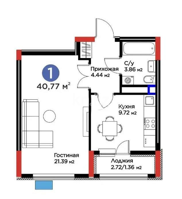 Продажа 1-комнатной квартиры, 40.77 м² - Продажа однокомнатных квартир в р-не Сарайшык Астаны - страница 2 фото 1 из 1