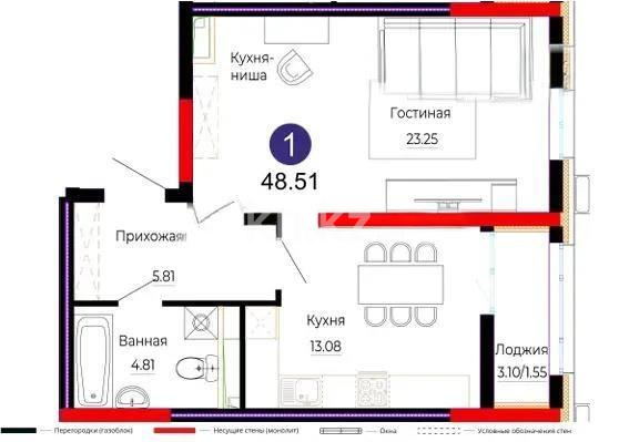 Продажа 1-комнатной квартиры, 48.51 м², ул. Е-882, дом  7 в Астане