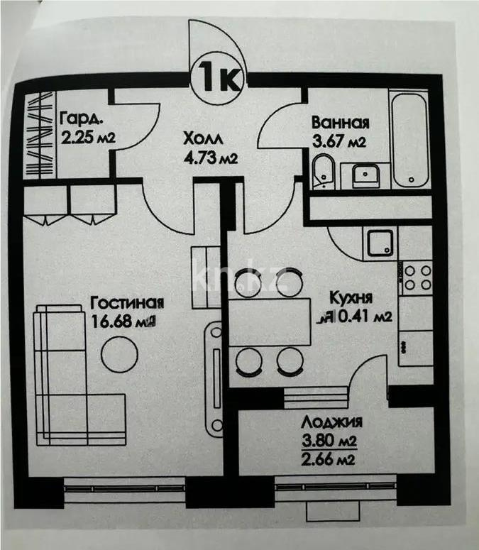 Продажа 1-комнатной квартиры, 40.4 м² - Продажа однокомнатных квартир в блочном доме в Астане фото 1 из 1