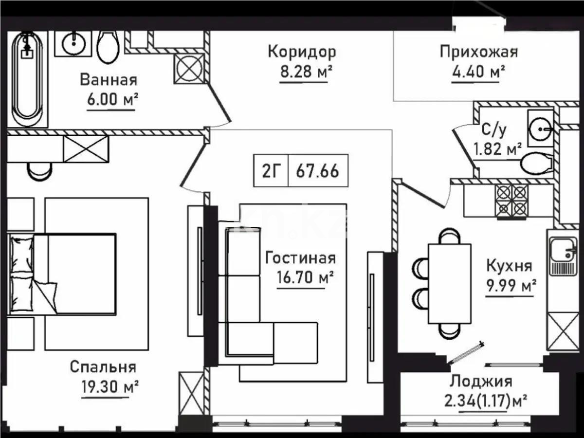 Продажа 2-комнатной квартиры, 68 м², пр. Абая, дом  118 - Продажа  двухкомнатных квартир в новостройках Алматы фото 1 из 1