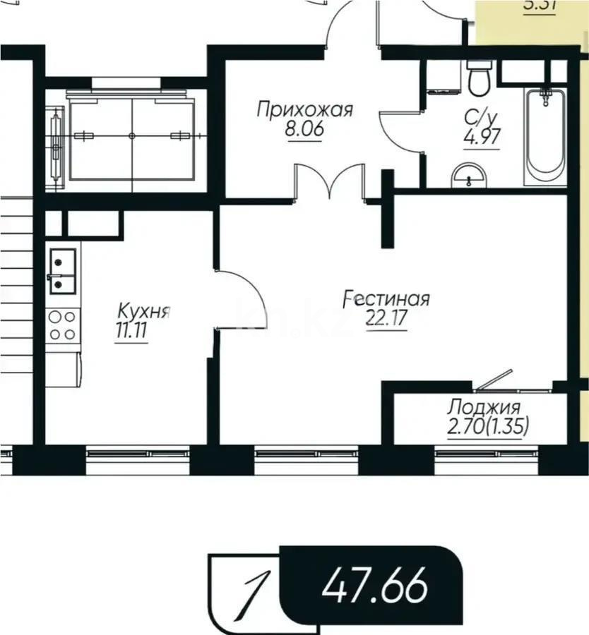 Продажа 1-комнатной квартиры, 47 м², пр. Сейфуллина, дом  467г - Продажа  однокомнатных квартир в Алматы без посредников с фото фото 1 из 1