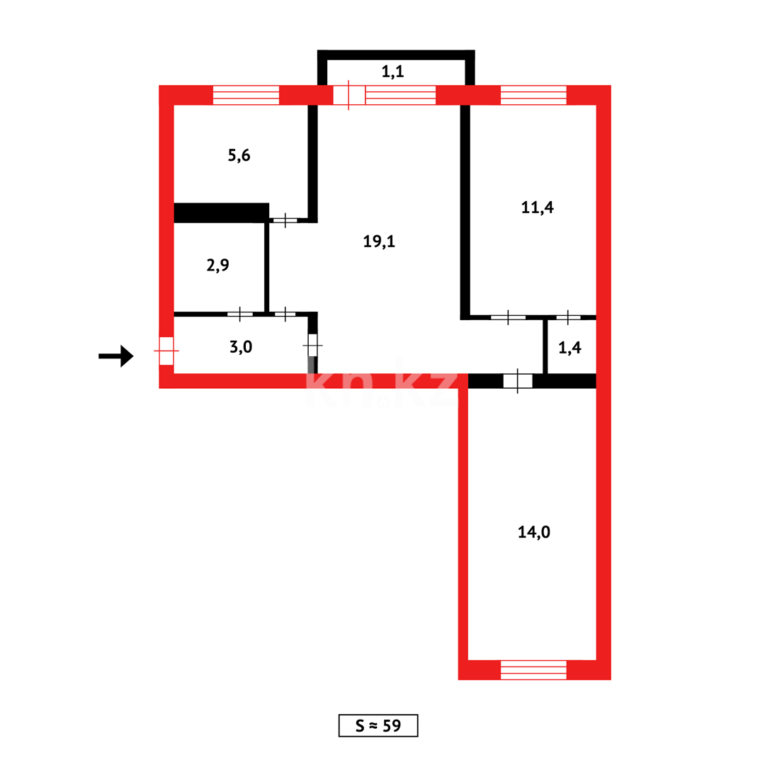 Продажа 3-комнатной квартиры, 58 м² - Продажа квартир в Абае - страница 5 фото 10 из 10