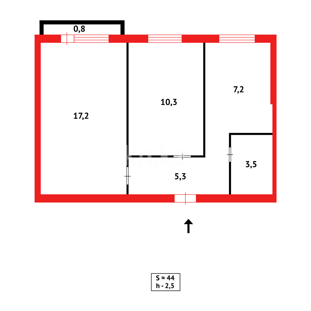Продажа 2-комнатной квартиры, 44 м², ул. Промышленная, дом  17 - Продажа  двухкомнатных квартир в Абае фото 6 из 6