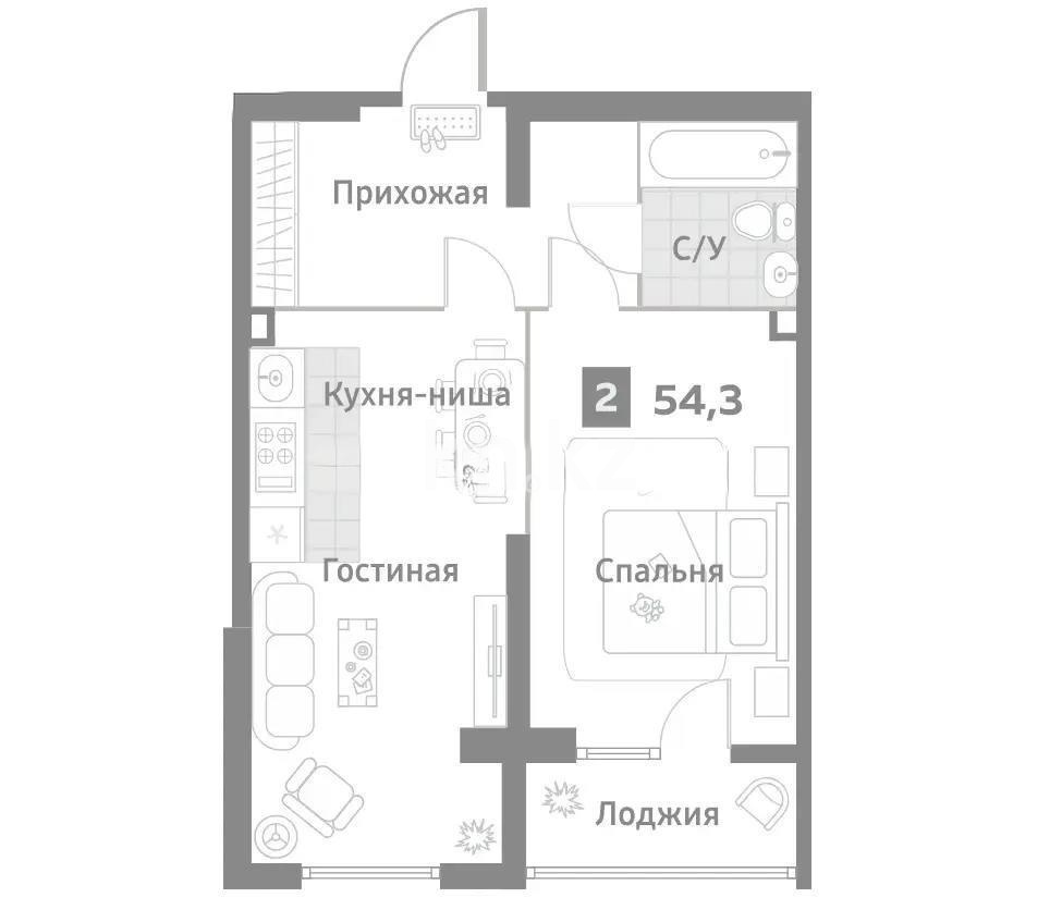 Продажа 2-комнатной квартиры, 54.3 м² в Алматы