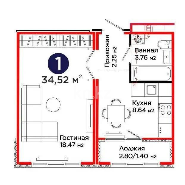 Продажа 1-комнатной квартиры, 35 м² - Продажа однокомнатных квартир в Астане - страница 30 фото 1 из 1