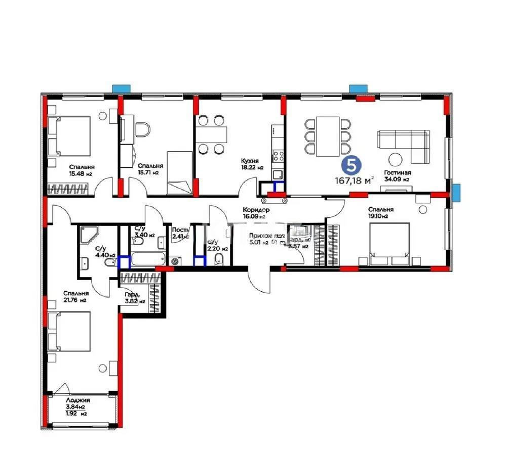 Продажа 5-комнатной квартиры, 167.18 м², ул. Е-899, дом  4н - Продажа  пятикомнатных квартир в Астане с фото фото 1 из 1