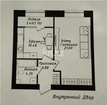 Продажа 1-комнатной квартиры, 42.1 м² в Астане