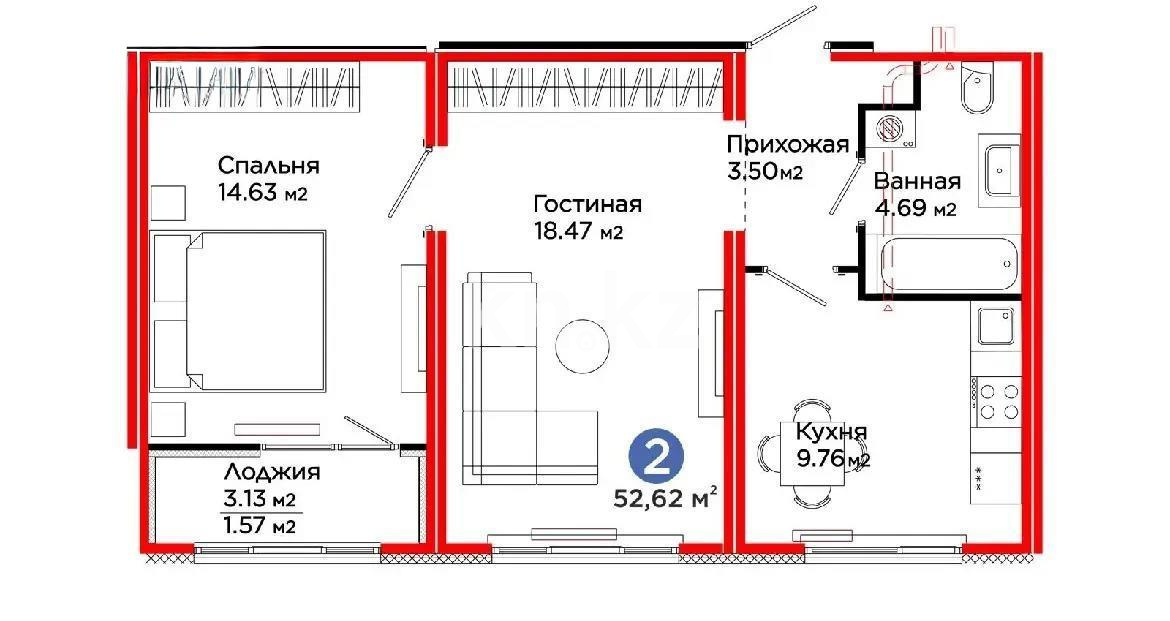 Продажа 2-комнатной квартиры, 53 м² в Астане - фото 5