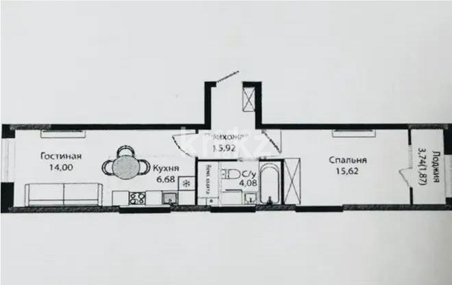 Продажа 2-комнатной квартиры, 48.17 м², ул. Бухар жырау, дом  12/2 в Астане
