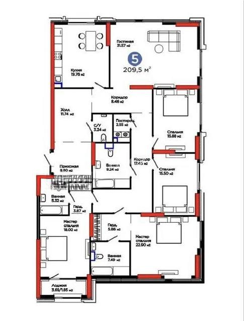 Продажа 5-комнатной квартиры, 210 м² - Продажа пятикомнатных и более квартир в Астане - страница 2 фото 1 из 1