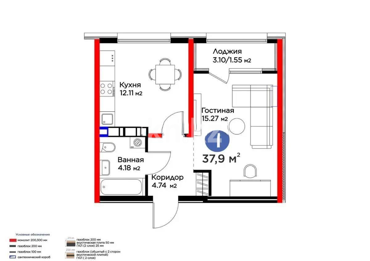 Продажа 1-комнатной квартиры, 37.9 м², ул. Момышулы, дом  11/12а в Алматы