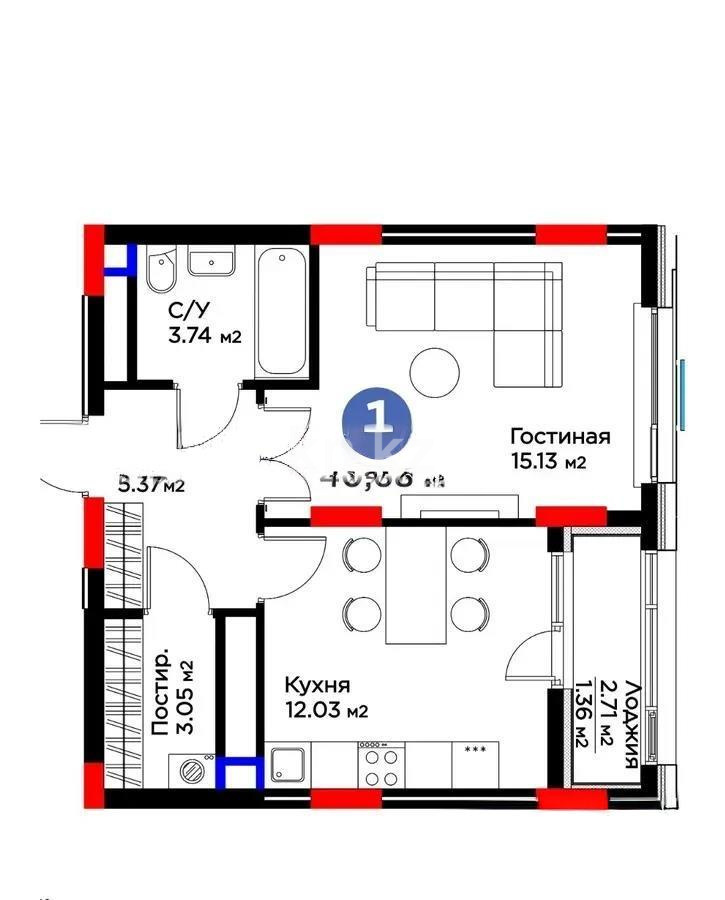 Продажа 1-комнатной квартиры, 40.63 м², пр. Аль-Фараби, дом  11 - Продажа квартир в Астане фото 1 из 1