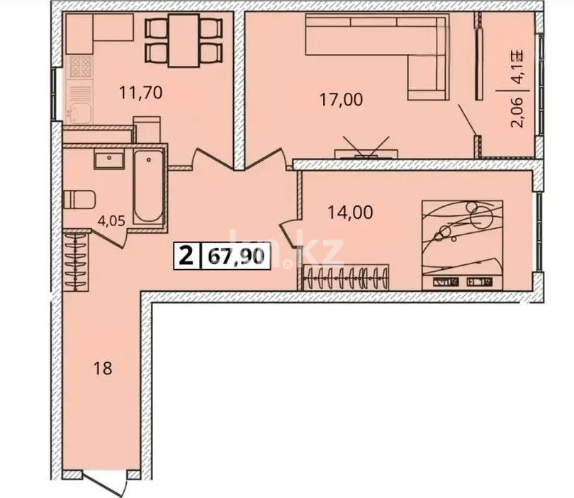 Продажа 2-комнатной квартиры, 67.9 м², мкр-н Кайрат, дом  135/4 - Продажа  двухкомнатных квартир в новостройках Алматы без посредников фото 6 из 6