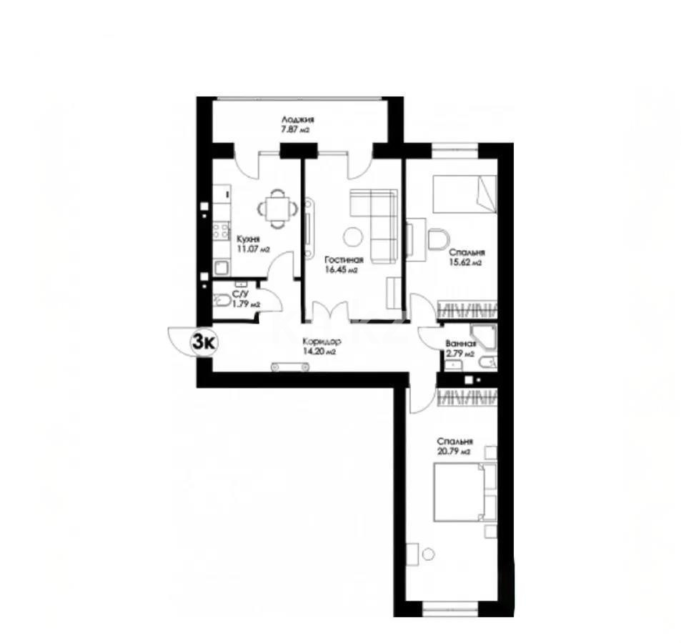 Продажа 3-комнатной квартиры, 85 м², ул. 23-й проезд, дом  13 стр - Продажа  трехкомнатных квартир в Астане без посредников фото 5 из 5