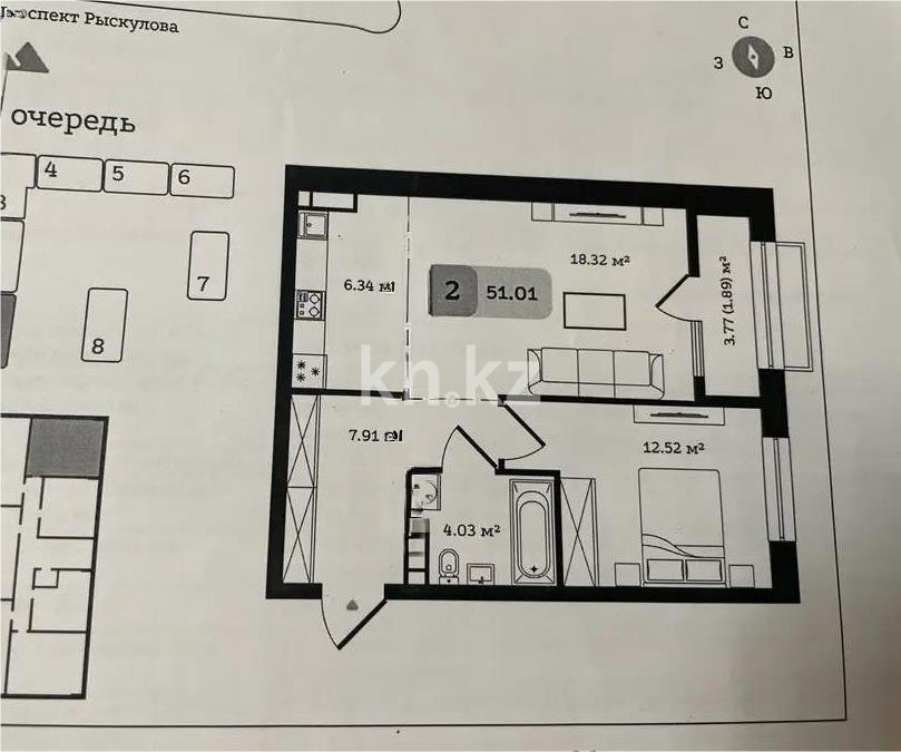Продажа 2-комнатной квартиры, 51.01 м², ул. Туркестан, дом  115 - Продажа квартир в новостройках Алматы без посредников с фото фото 1 из 1