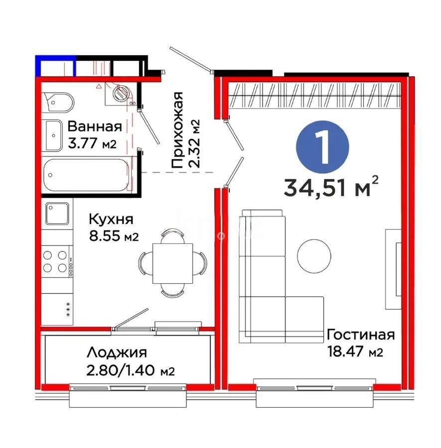 Продажа 1-комнатной квартиры, 35 м², пр. Улы Дала, дом  14 - Продажа квартир в Астане фото 1 из 1
