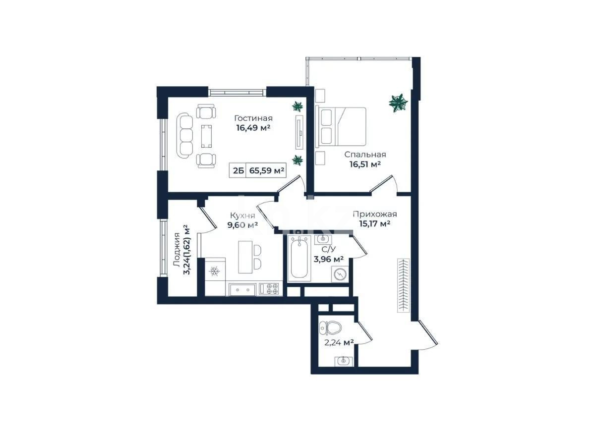 Продажа 2-комнатной квартиры, 65.59 м², пр. Абая, дом  118 - Продажа  двухкомнатных квартир в Алматы без посредников с фото фото 1 из 1