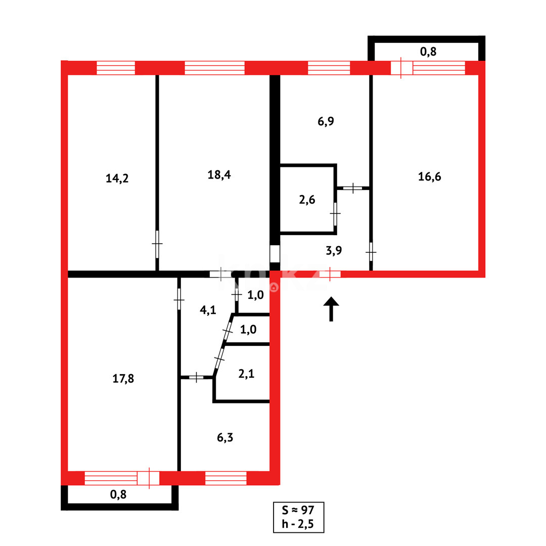Продажа 5-комнатной квартиры, 96 м², пр. Мира в Темиртау - фото 22