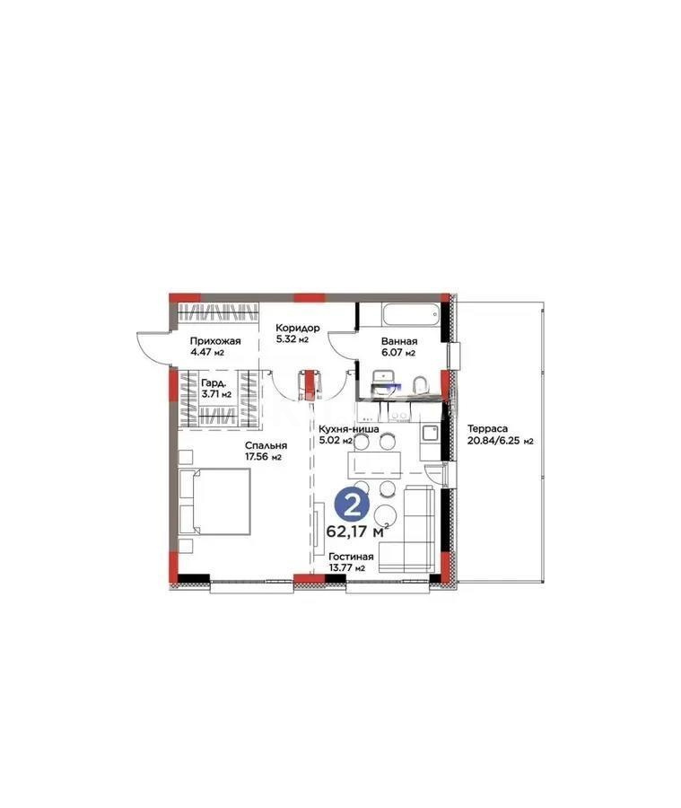 Продажа 2-комнатной квартиры, 62 м² в Астане