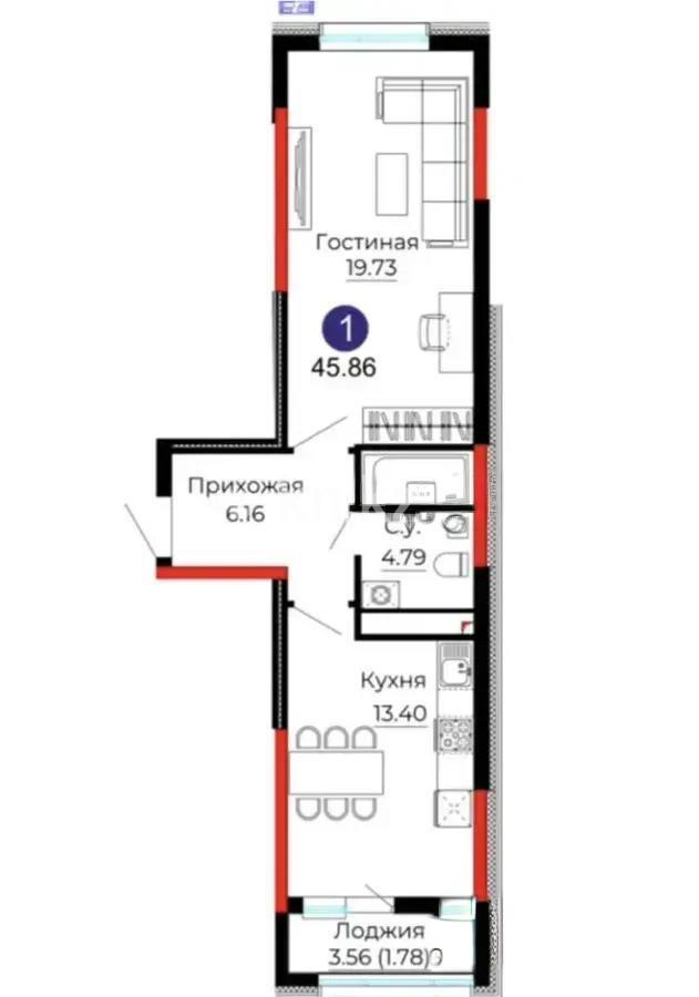 Продажа 2-комнатной квартиры, 46.12 м², ул. Е-429, дом  14/1 - Продажа квартир в новостройках Астаны без посредников с фото фото 1 из 1