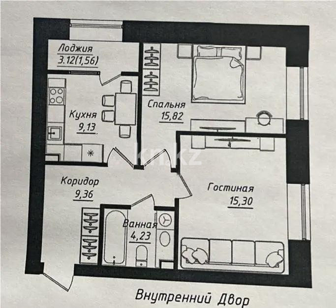 Продажа 2-комнатной квартиры, 55.4 м² в Астане