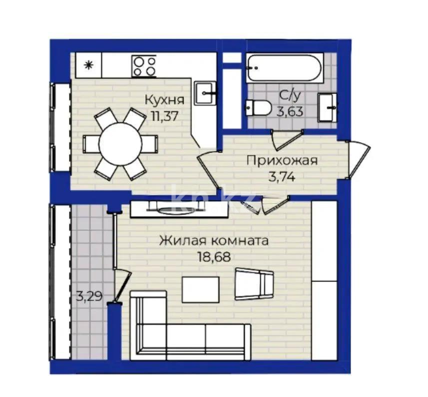 Продажа 1-комнатной квартиры, 40 м², пр. Туран, дом  83/1 - Продажа  однокомнатных квартир в Астане фото 3 из 3