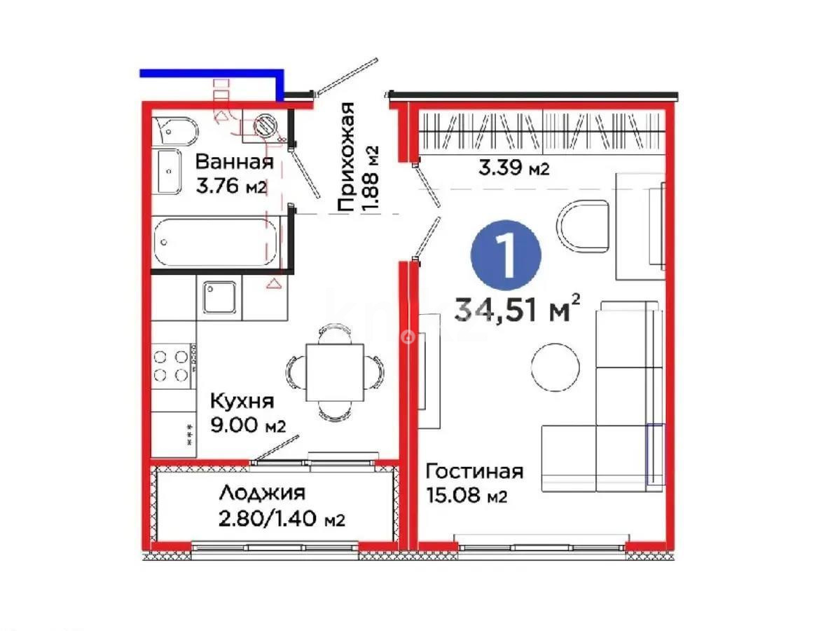 Продажа 1-комнатной квартиры, 35 м², ул. Мухамедханова, дом  41 - Продажа квартир в новостройках Астаны без посредников фото 1 из 1