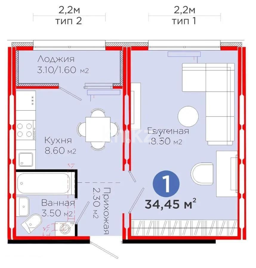 Продажа 1-комнатной квартиры, 34.45 м², ул. С-902, дом  8 - Продажа квартир в Казахстане фото 1 из 1