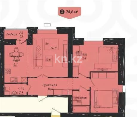 Продажа 3-комнатной квартиры, 74.8 м², ул. Толе би, дом  1 стр - Продажа  трехкомнатных квартир в Астане без посредников фото 1 из 1