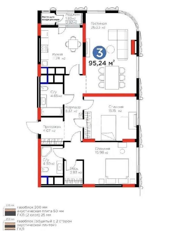 Продажа 3-комнатной квартиры, 95.5 м² в Астане