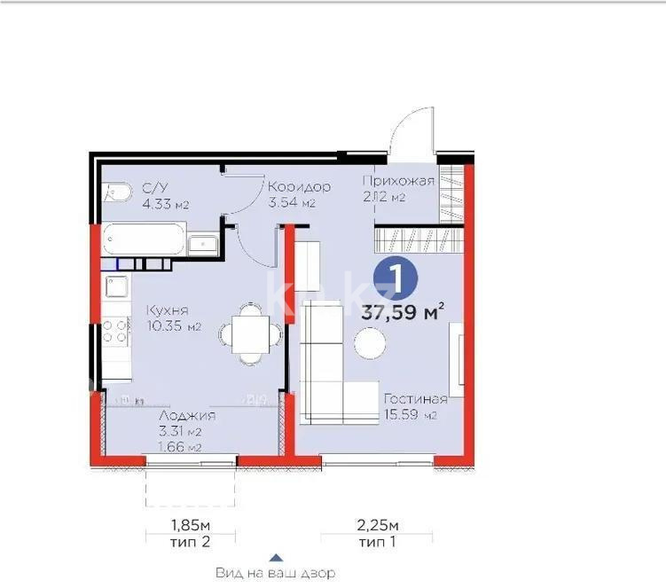 Продажа 1-комнатной квартиры, 37.59 м² - Продажа квартир в новостройках Алматы фото 1 из 1