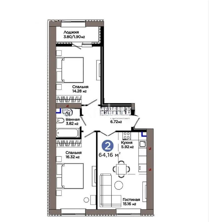 Продажа 2-комнатной квартиры, 64 м² - Продажа квартир в Казахстане - страница 30 фото 1 из 1