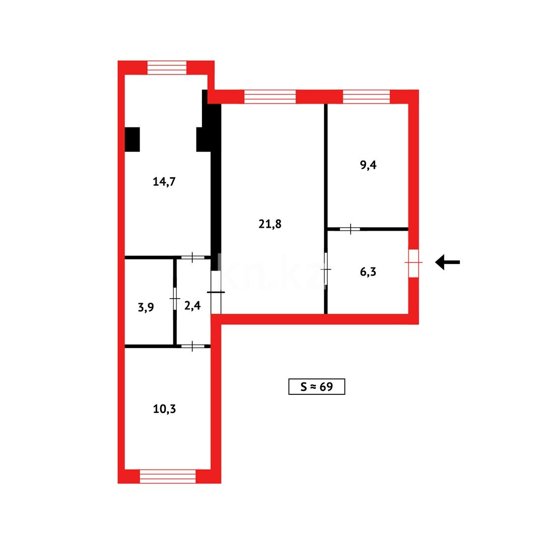 Продажа 3-комнатной квартиры, 68 м² в Караганде - фото 15