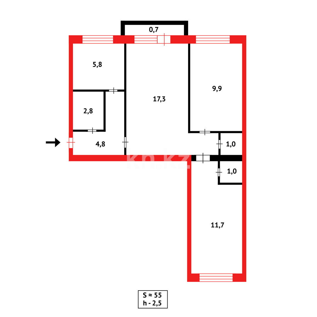 Продажа 3-комнатной квартиры, 55 м², мкр-н 12 - Продажа квартир в Караганде фото 14 из 14