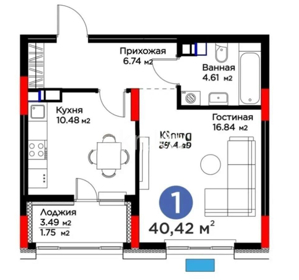 Продажа 1-комнатной квартиры, 40 м², ул. Хусейна бен Талала, дом  41 - Продажа квартир в Астане фото 1 из 1