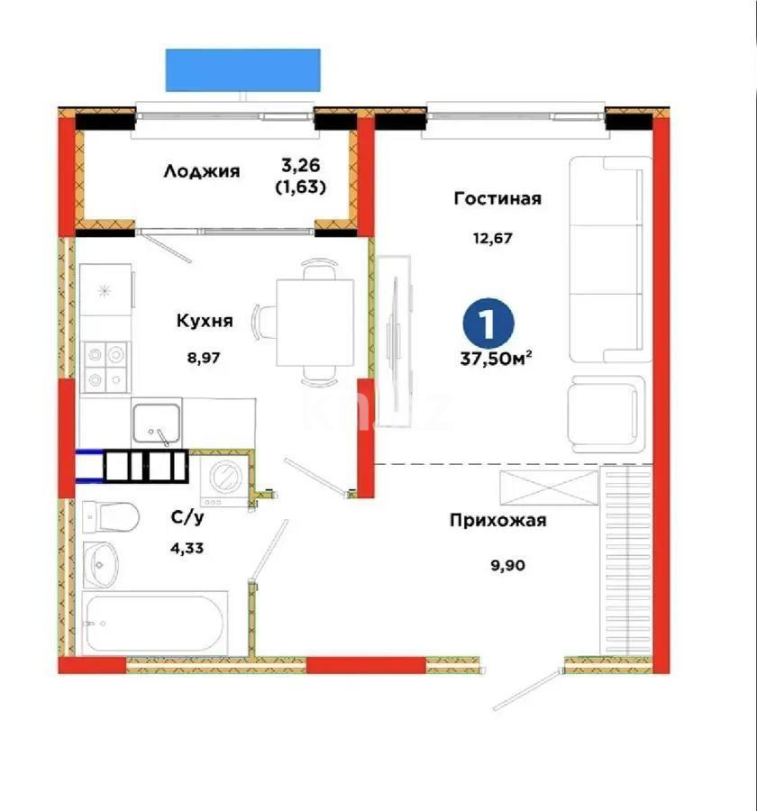 Продажа 1-комнатной квартиры, 36.83 м² - Продажа  однокомнатных квартир в новостройках Алматы фото 1 из 1