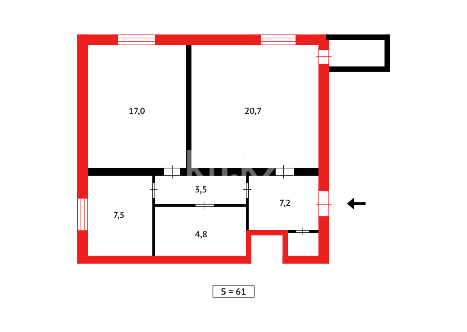Продажа 2-комнатной квартиры, 60 м² - Продажа квартир в блочном доме в Темиртау фото 15 из 15