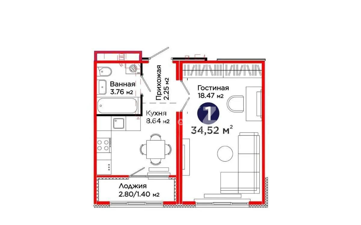 Продажа 1-комнатной квартиры, 34.52 м², ул. С-902, дом  8 в Астане