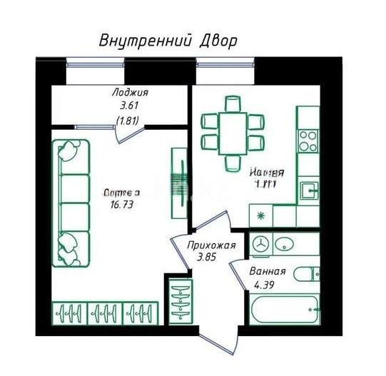 Продажа 1-комнатной квартиры, 38.84 м², пр. Улы Дала, дом  38а в Астане