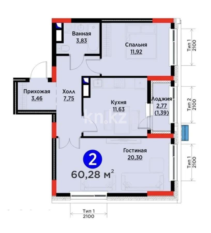 Продажа 2-комнатной квартиры, 60.28 м² - Продажа двухкомнатных квартир от собственников в Астане - страница 3 фото 1 из 1