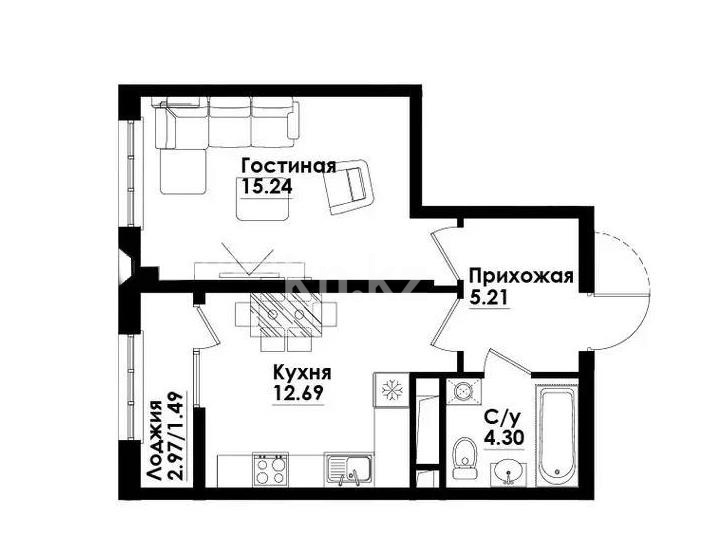 Продажа 1-комнатной квартиры, 38.93 м² - Продажа однокомнатных квартир от собственников в Алматы - страница 3 фото 1 из 1
